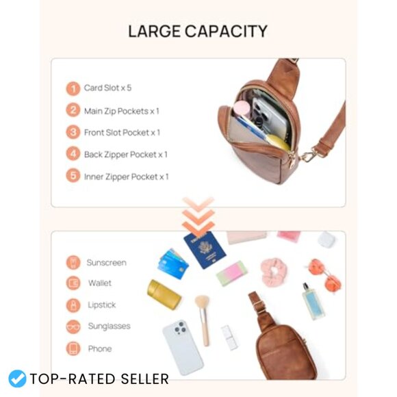 Faux Leather Crossbody Sling Bag Adjustable Strap Chic Minimal Travel Purse - Picture 3 of 7